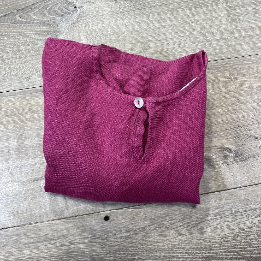 Bryn Walker Tunic Top Womens XS Magenta Linen 3/4 Sleeve A-Line Made USA Keyhole - Picture 14 of 15